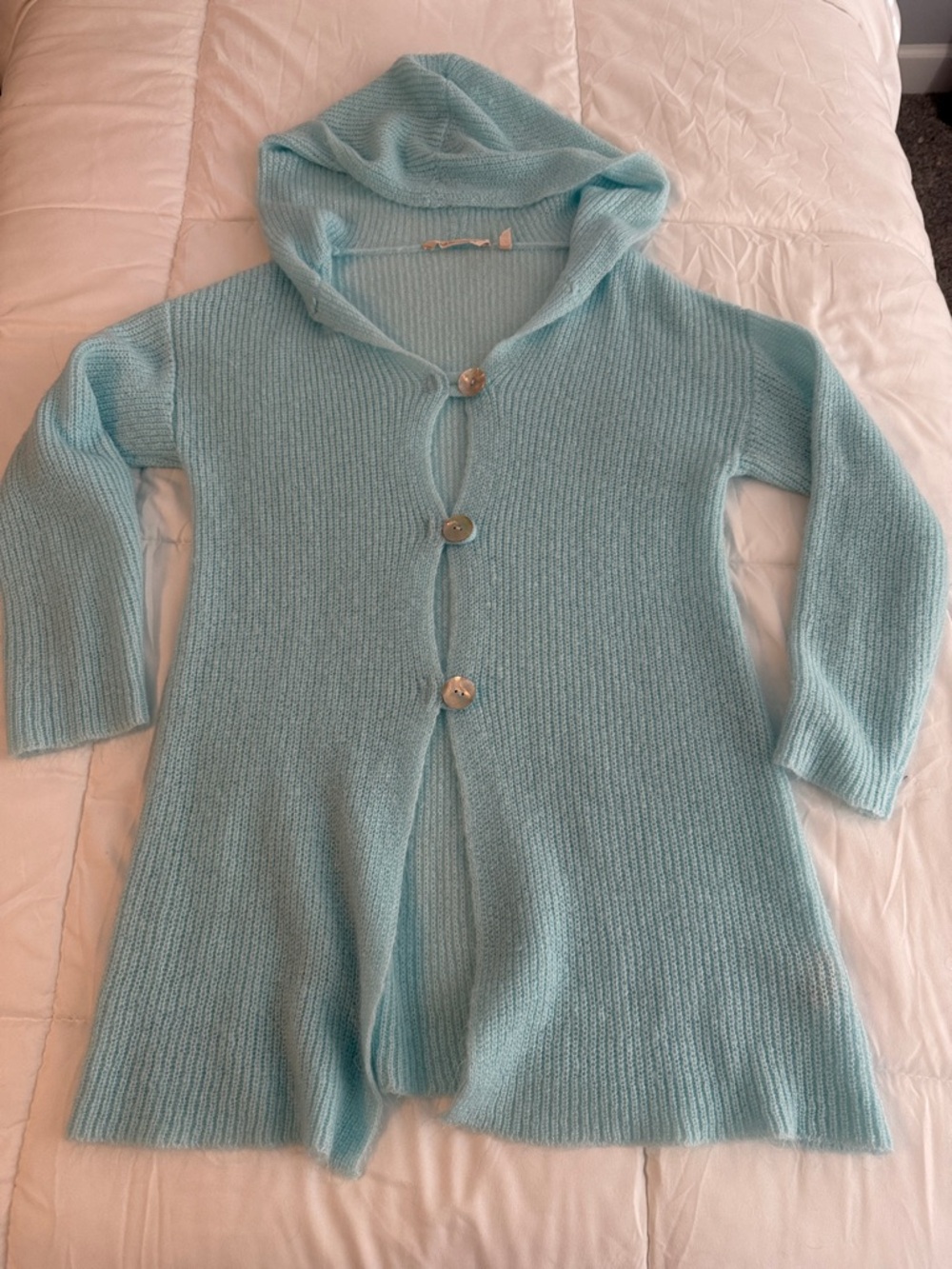 Soft Surroundings Pale Blue Knit Hooded Cardigan